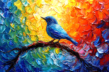 Bluebird On Branch Oil Painting