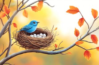 Autumnal Bluebird Nest with Eggs