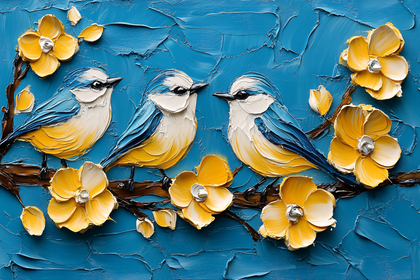 Bluebirds and Yellow Flowers
