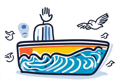 Boat and Birds Illustration