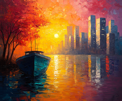 Boat on Water Under Sunset