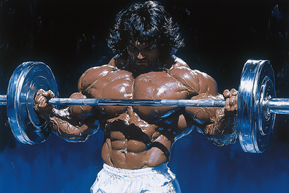 Bodybuilder Lifting Barbell Painting