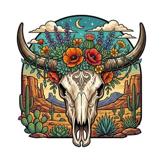 bull skull desert flora