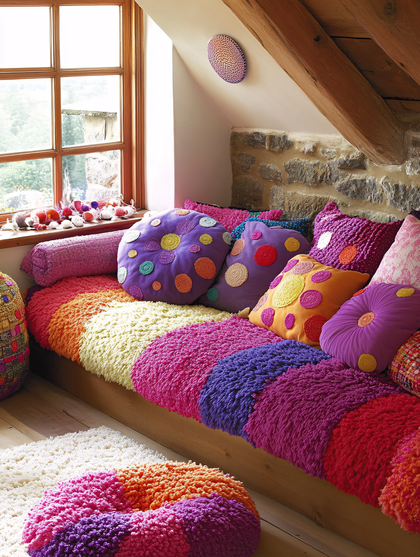 Bohemian Reading Nook With Colorful Applique Cushions