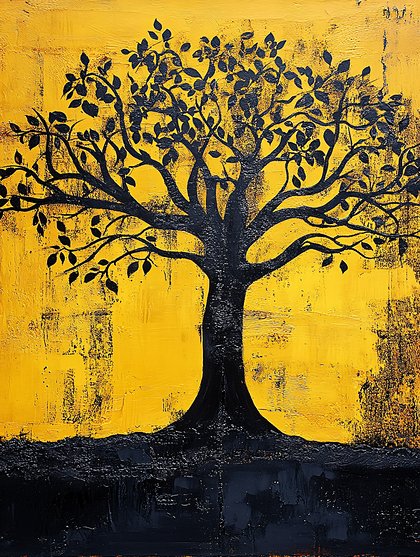 Bold Black Tree on a Yellow Canvas