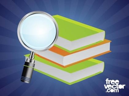 Books and Magnifying Glass Free Vector