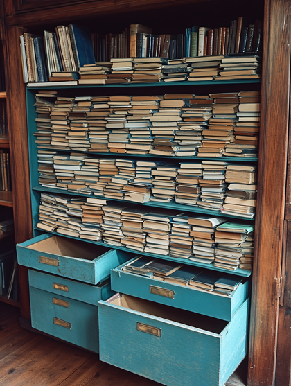 Bookshelf Overflowing With Vintage Books