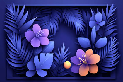 Botanical Frame with Tropical Leaves and Flowers
