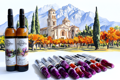 Bottles and Tubes with Watercolor Scenery