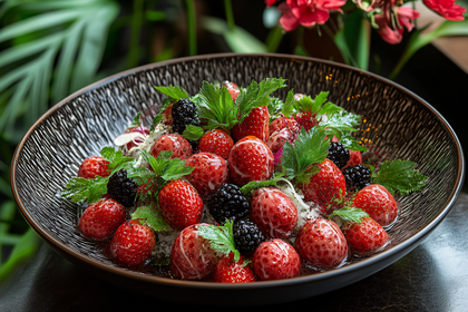 Bowl of Fresh Berries with Herbs
