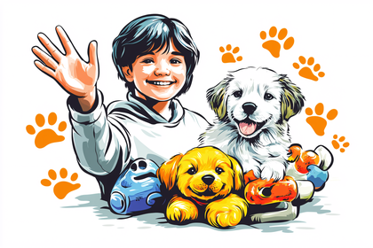 Boy and Puppies