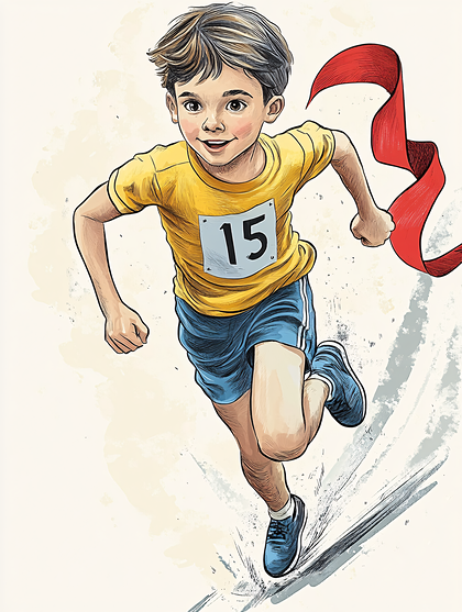 Boy Crossing Finish Line