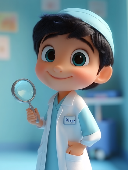 Boy Doctor with Magnifying Glass