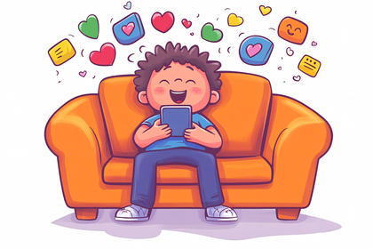 Boy Enjoying Social Media