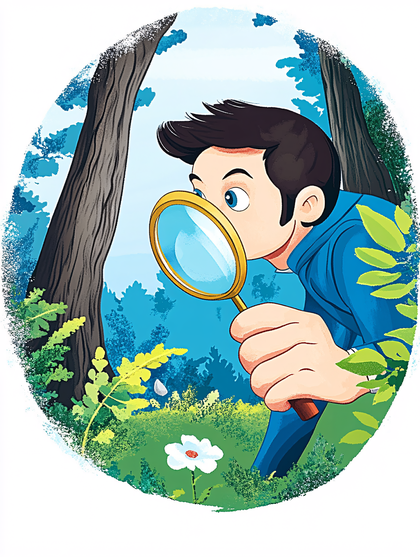 Boy Exploring Nature with Magnifying Glass