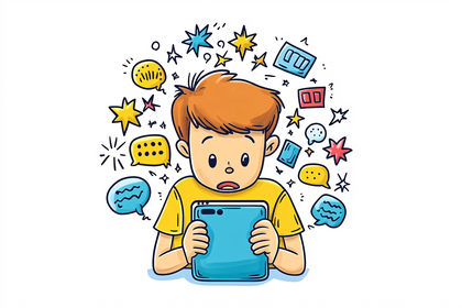 Boy Holding Tablet and Thinking