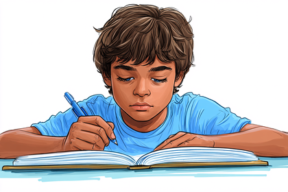 Boy Immersed in Writing
