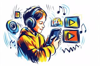 Boy Listening to Music and Watching Videos