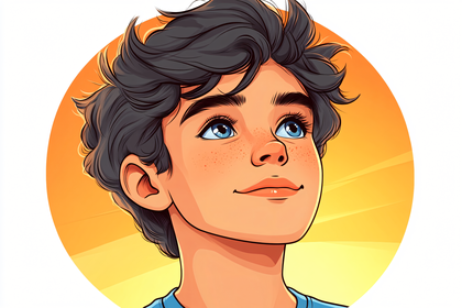 Boy Looking Up Cartoon Portrait
