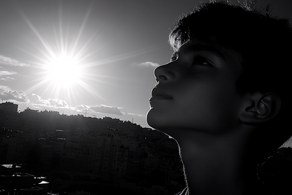 Boy Looking Upwards Sunlit
