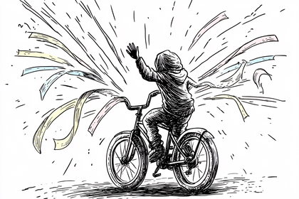 Boy on Bicycle with Streamers