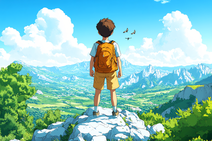 Boy Overlooking Majestic Landscape