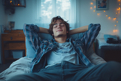 Boy Relaxing on Bed