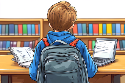 Boy Studying in Library