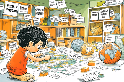 Boy Studying Map in a Library