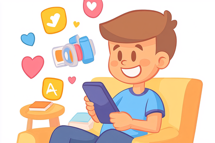 Boy Using Smartphone Social Media