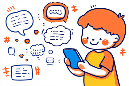 Boy Using Smartphone with Messaging Elements