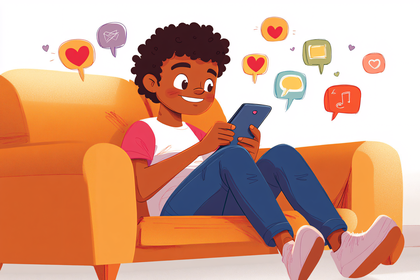 Boy Using Tablet on Sofa