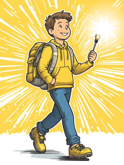 Boy with Backpack Walking with Idea