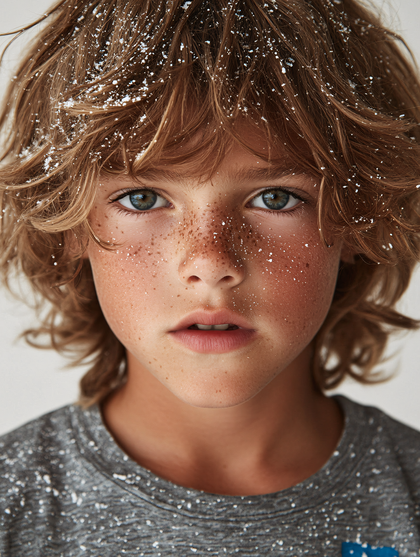 Boy With Freckles And Snow