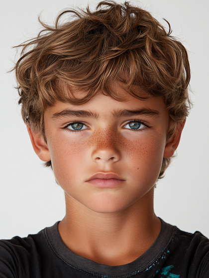 Boy With Freckles Looking Intently