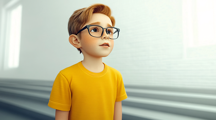 Boy With Glasses Looking Up