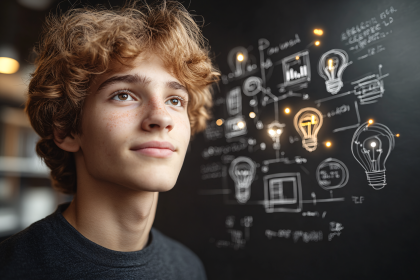 Boy with Idea Lightbulbs
