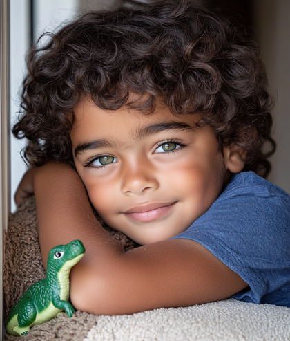 Boy with Toy Dinosaur