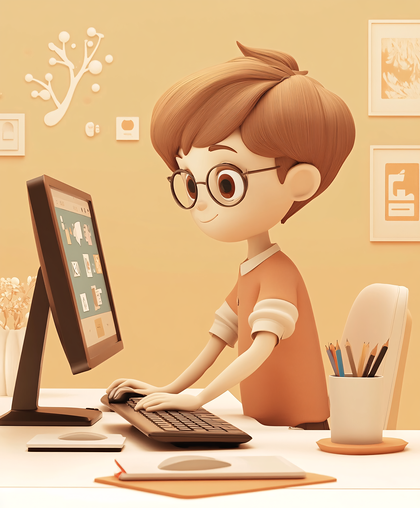 Boy Working On Computer