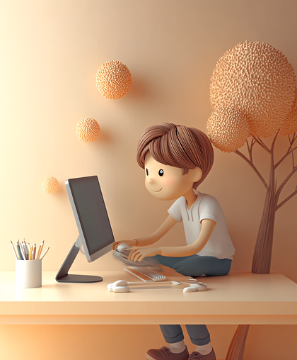Boy Working On Computer