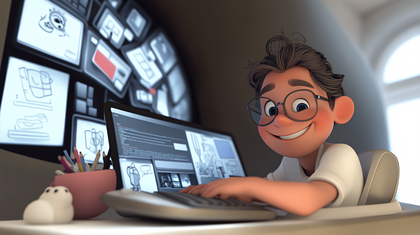 Boy Working On Laptop