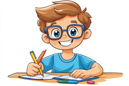 Boy Writing At Desk