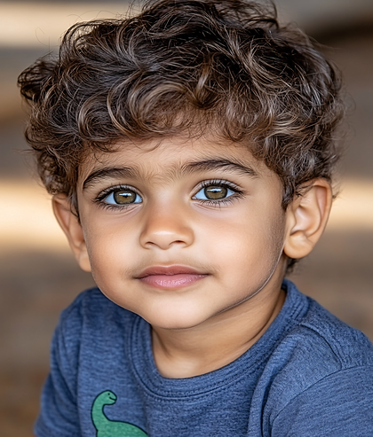 Portrait of a Boy with Curly Hair and Brown Eyes