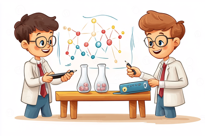 Boys In Science Lab Illustration
