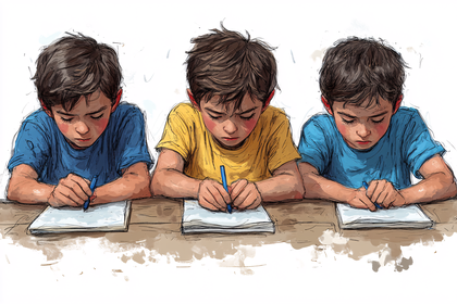 Boys Writing at Desk