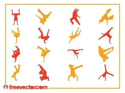 Breakdancer Silhouettes Set Free Vector