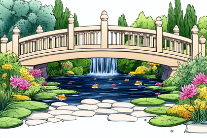 Bridge Over Pond In Garden
