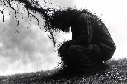 Brooding Figure Beneath Branching Shadow