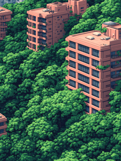 Buildings In Lush Greenery