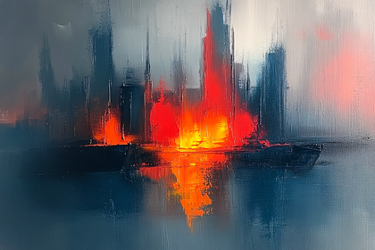 Burning Boat at Night